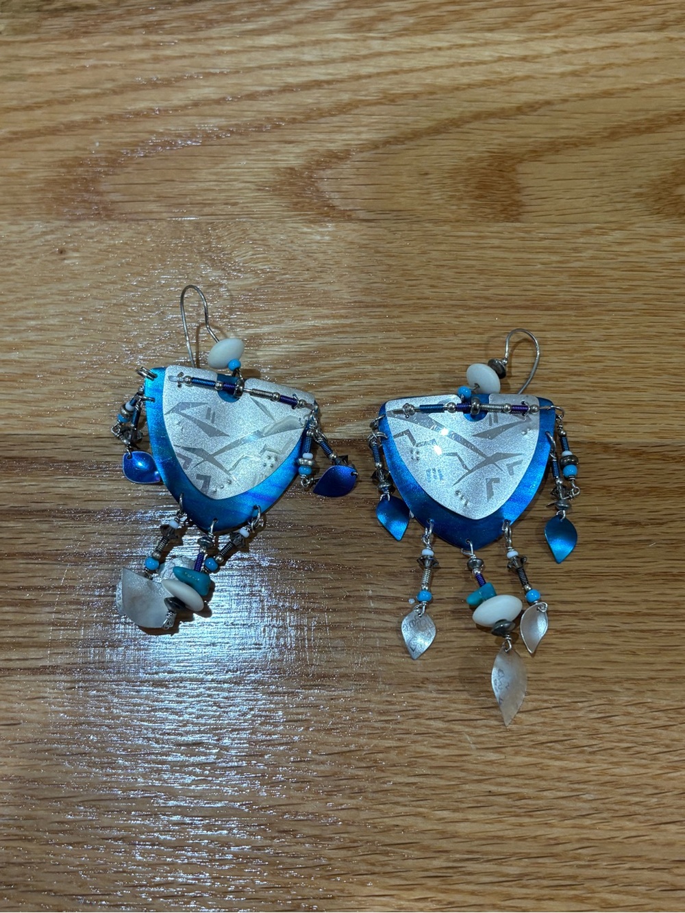 Vintage Holly Yashi Blue and Silver Dangle Earrings - Women Jewelry
